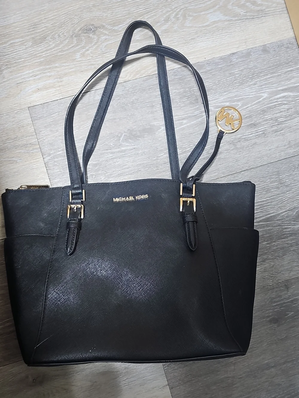Michael Kors Black Saffiano Leather Tote with Gold Hardware